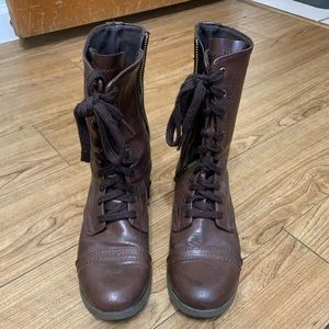Brown lace up combat boots